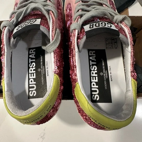Golden Goose Pink Glitter Sneakers with Gray Star - Picture 6 of 9